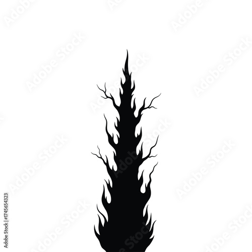 Silhouette of a tall, narrow, and spiky tree
