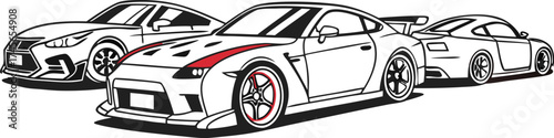 Sleek sports car collection illustration evokes speed, luxury, and modern design, perfect for automotive enthusiasts and promotional content