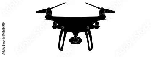 a black and white silhouette of a drone with a camera attachedblack, drone, illustration, profile, shadow, video camera 