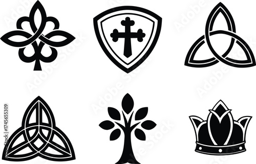 celtic, royal, medieval, icon, set, glyph, silhouette, symbol, sign, history, mythology, spiritual, religious, abstract, decorative, ornamental, traditional, culture