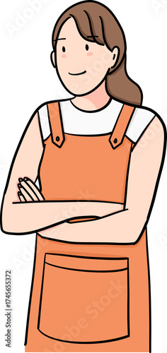 illustration of female barista crossed arms pose