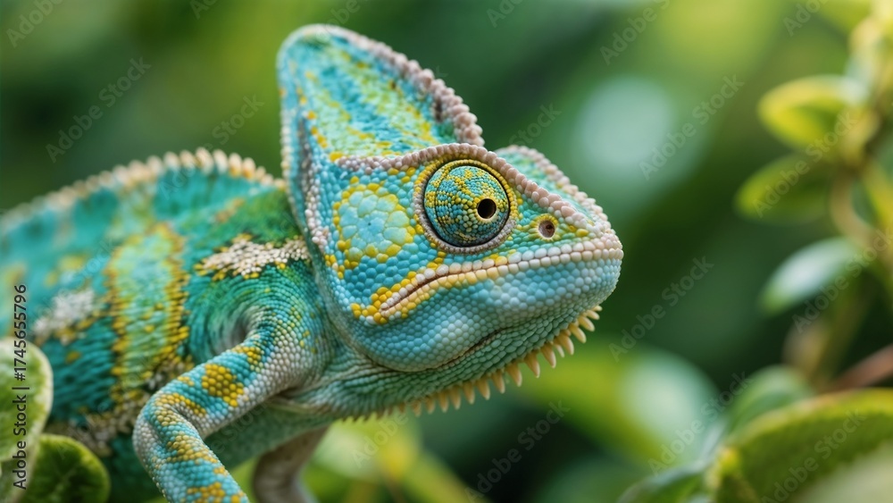Fototapeta premium Veiled Chameleon Vibrant Scales Close-Up