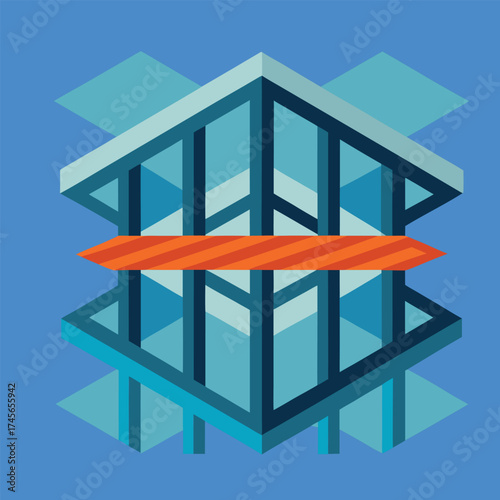 Abstract geometric pattern with girder and sky reflection elements