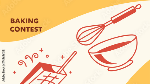 Join the Baking Contest! Whip up excitement with this delightful design featuring a whisk, bowl, and mixer, perfect for culinary events and promotions
