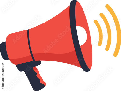 Red megaphone announcing loud message sound waves vector