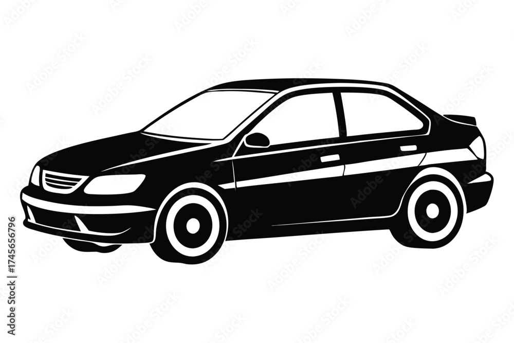 Obraz premium Simple Black Sedan Car Vector Image, Side View Illustration, Vehicle Graphic Design