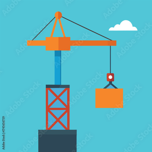 Construction crane lifting heavy girder at sunrise with clear sky