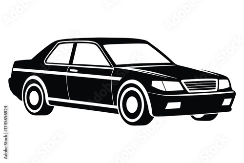 Stylized Black Sedan Illustration Vector Image of Classic Car Design, Automotive Graphic