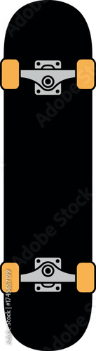 Black skateboard with yellow wheels clean isolated studio shot vector