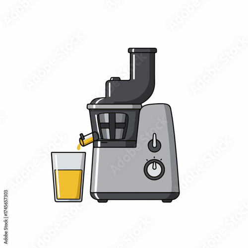 Detailed Flat Style Juicer with Glass of Juice Kitchen Appliance Illustration