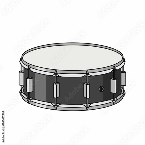 Realistic Detailed Snare Drum Musical Instrument with Shadows Illustration