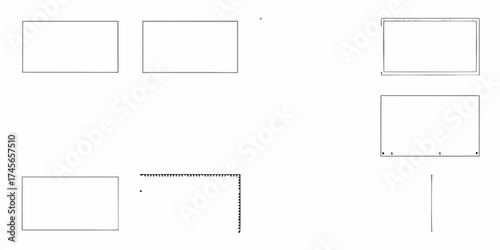 Collection of simple graphic design elements including empty rectangles and decorative borders on a white background