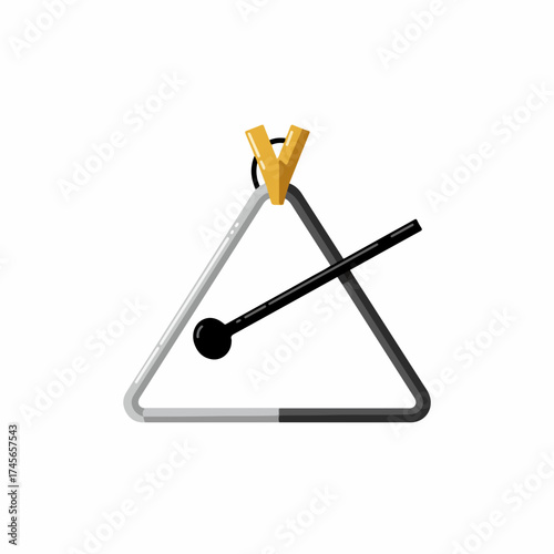 Minimalist Realistic Triangle Musical Instrument with Striker and Hanger Illustration
