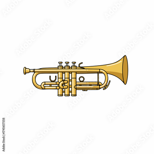 Detailed Handdrawn Gold Trumpet Musical Instrument Isolated on White Background