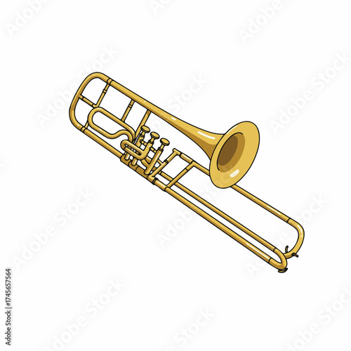 Realistic Handdrawn Detailed Trombone Brass Instrument Musical Equipment Illustration