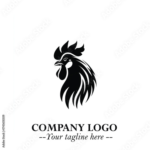 Head of Chicken Logo Symbol Black and White Illustration in Minimalist Modern Vector Design for Branding