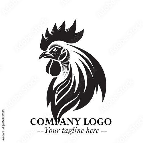 Head of Chicken Logo Symbol Black and White Illustration in Minimalist Modern Vector Design for Branding