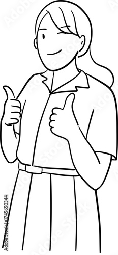 outline drawing of female freshy student in uniform giving thumbs up gesture