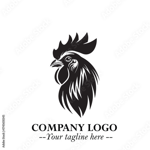 Head of Chicken Logo Symbol Black and White Illustration in Minimalist Modern Vector Design for Branding