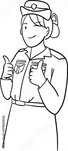 outline drawing of female police officer giving thumbs up gesture