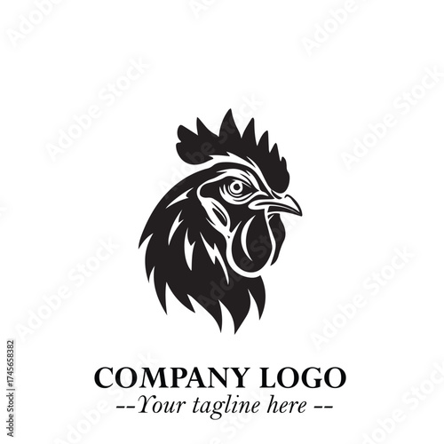 Head of Chicken Logo Symbol Black and White Illustration in Minimalist Modern Vector Design for Branding