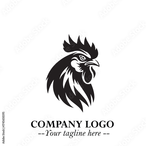 Head of Chicken Logo Symbol Black and White Illustration in Minimalist Modern Vector Design for Branding