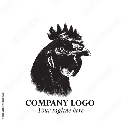 Head of Chicken Logo Symbol Black and White Illustration in Minimalist Modern Vector Design for Branding