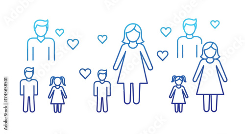 Iconic representation of family structures and relationships in modern society with children