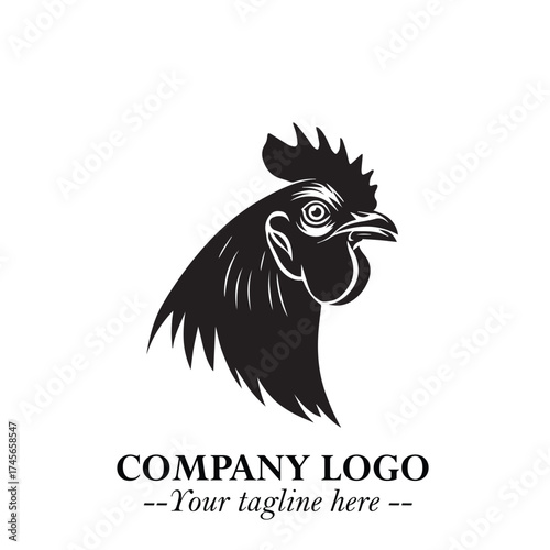 Head of Chicken Logo Symbol Black and White Illustration in Minimalist Modern Vector Design for Branding