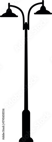 Vintage street lamp post double headed silhouette for outdoor illumination vector