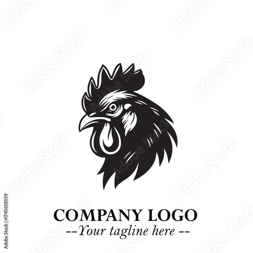 Head of Chicken Logo Symbol Black and White Illustration in Minimalist Modern Vector Design for Branding