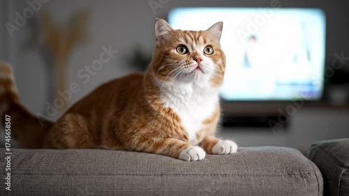Wallpaper Mural Ginger Cat Relaxing on a Sofa, Looking Upward Torontodigital.ca