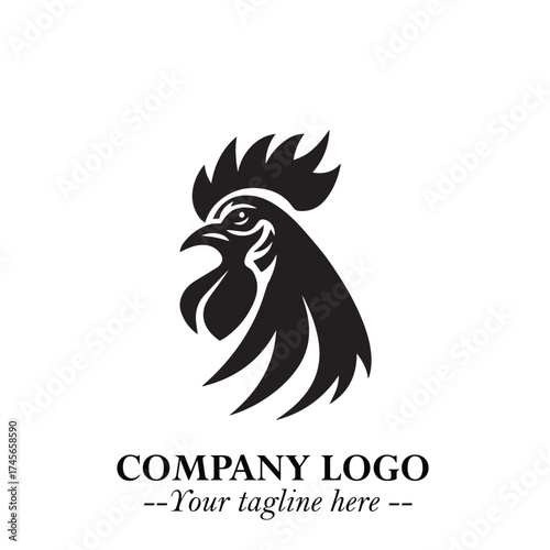 Head of Chicken Logo Symbol Black and White Illustration in Minimalist Modern Vector Design for Branding