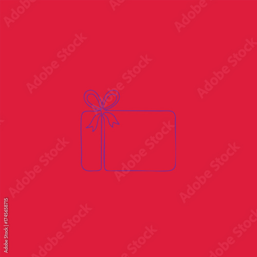Minimalist line drawing of a gift box with a bow on a vibrant red for celebration or holiday themes