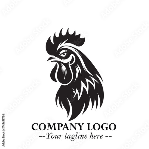 Head of Chicken Logo Symbol Black and White Illustration in Minimalist Modern Vector Design for Branding