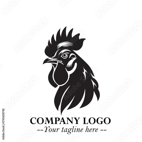 Head of Chicken Logo Symbol Black and White Illustration in Minimalist Modern Vector Design for Branding