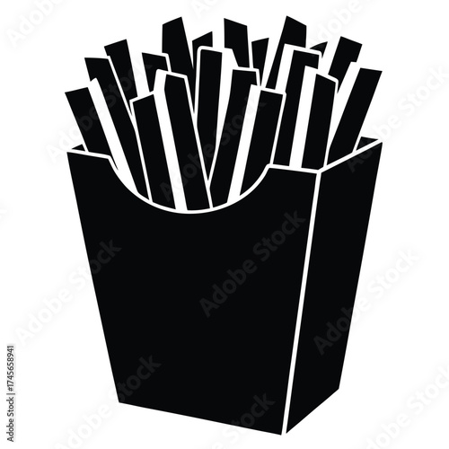 Vector art of black and white illustration of french fries in a container on
