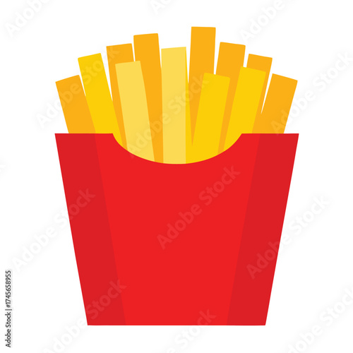 Vector art of french fries in a red paper box, fast food snack