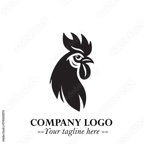 Head of Chicken Logo Symbol Black and White Illustration in Minimalist Modern Vector Design for Branding