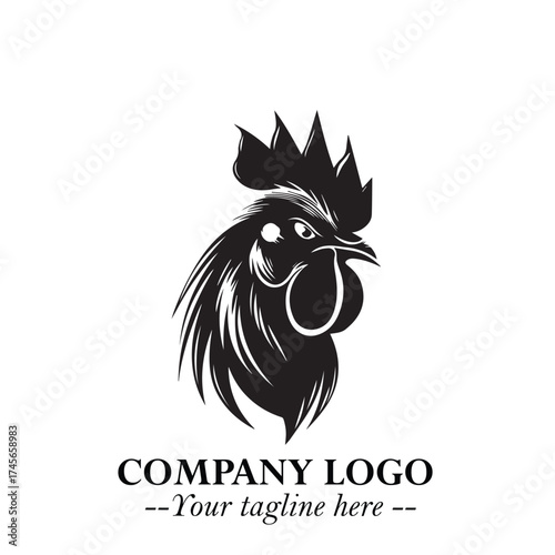 Head of Chicken Logo Symbol Black and White Illustration in Minimalist Modern Vector Design for Branding