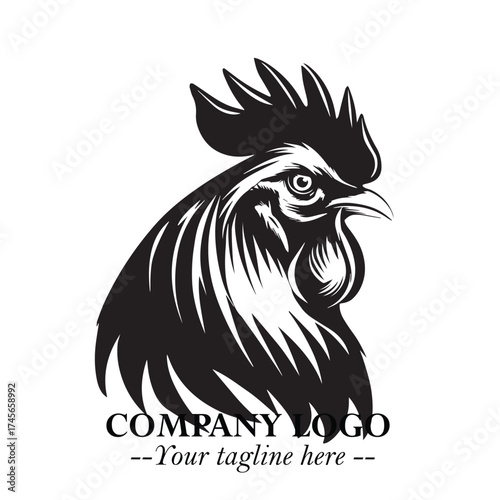 Head of Chicken Logo Symbol Black and White Illustration in Minimalist Modern Vector Design for Branding
