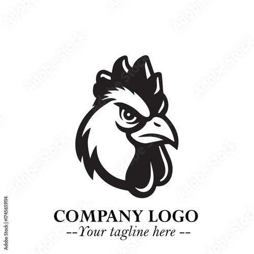 Head of Chicken Logo Symbol Black and White Illustration in Minimalist Modern Vector Design for Branding