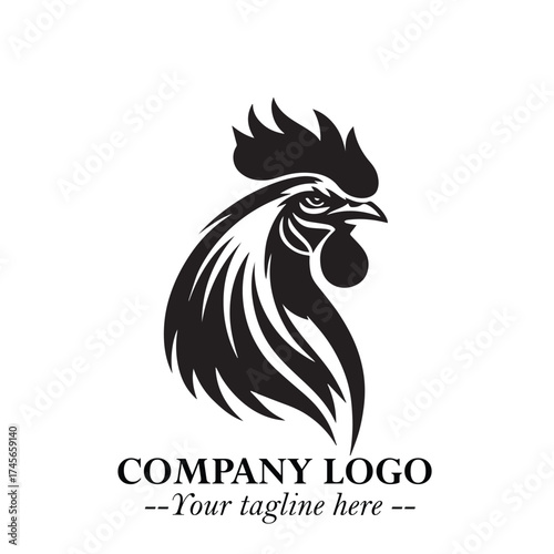 Head of Chicken Logo Symbol Black and White Illustration in Minimalist Modern Vector Design for Branding