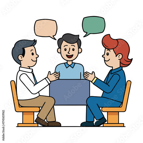 A discussion concept showing people sharing ideas, exchanging opinions, and collaborating thoughtfully to reach understanding or solve problems together.
