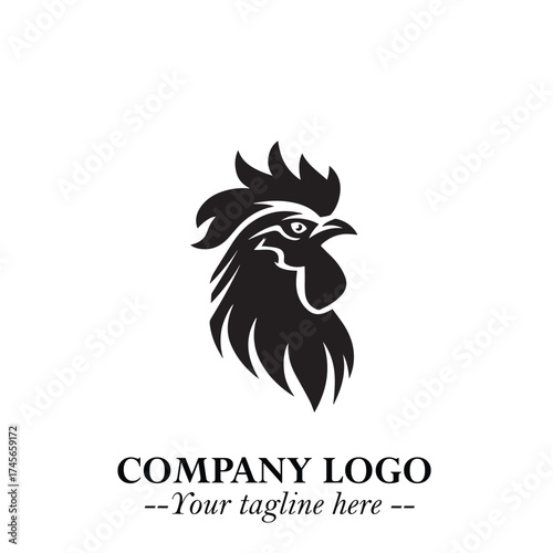 Head of Chicken Logo Symbol Black and White Illustration in Minimalist Modern Vector Design for Branding