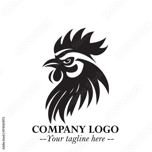 Head of Chicken Logo Symbol Black and White Illustration in Minimalist Modern Vector Design for Branding