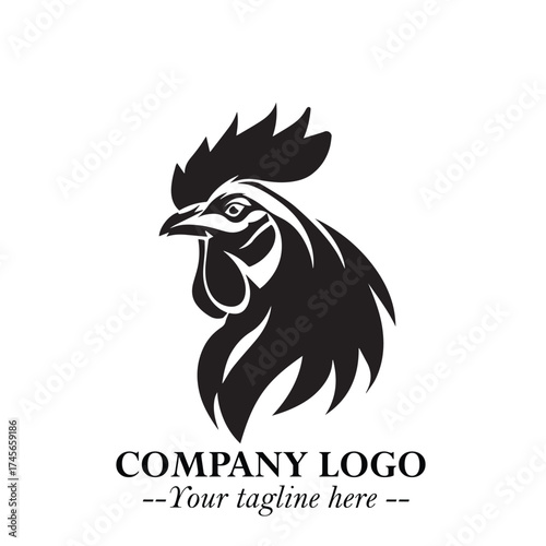Head of Chicken Logo Symbol Black and White Illustration in Minimalist Modern Vector Design for Branding