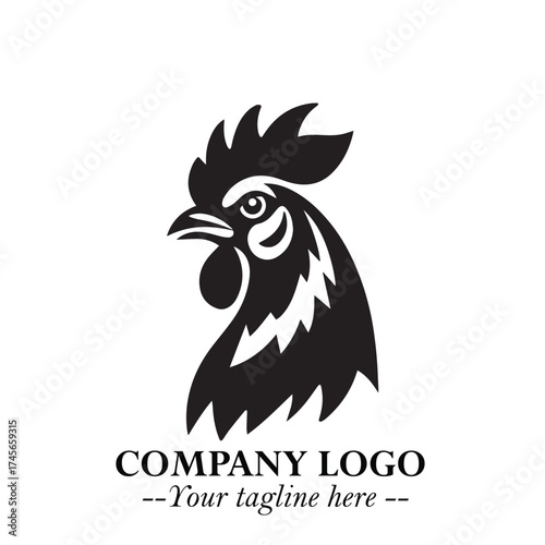Head of Chicken Logo Symbol Black and White Illustration in Minimalist Modern Vector Design for Branding