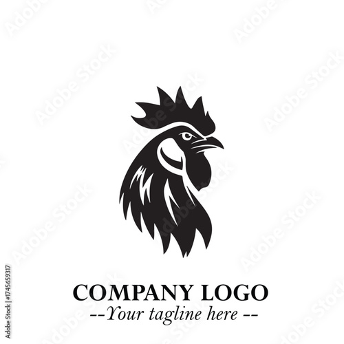 Head of Chicken Logo Symbol Black and White Illustration in Minimalist Modern Vector Design for Branding