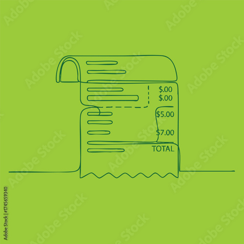 Simple receipt with handwritten totals and colorful highlights on a vibrant green